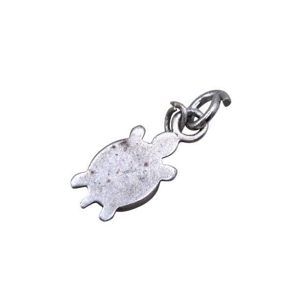 Vintage Turtle Pendant With Turquoise & Coral Inlay Silver Tone Jewelry Charm - Picture 2 of 2